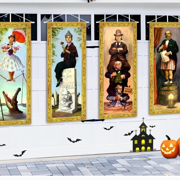 Halloween Decorations Large 4 PCS Haunted Mansion Stretching Portraits Vintage W - Picture 1 of 8
